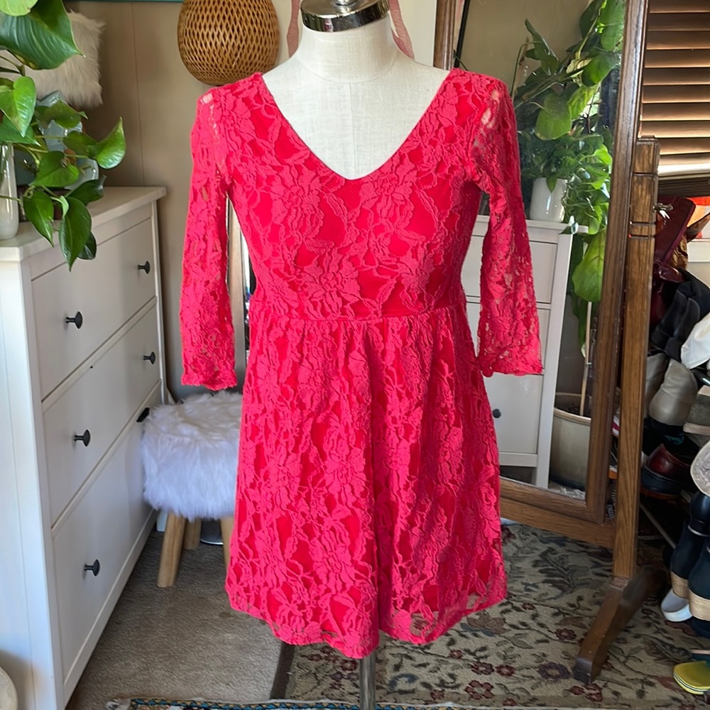 Pinky red lace dress